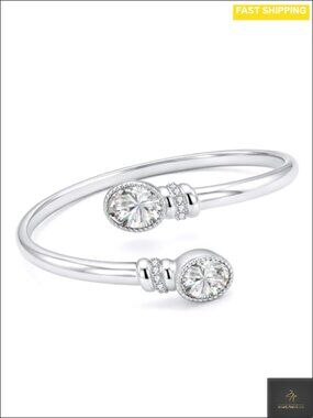 14K White Gold Plated Birthstone Cuff Bangle Bracelet for Women